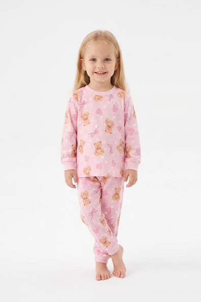 %100 Pamuk ve Baskılı Kız Bebek Pijama Takımı 9-36 Ay 12742IS ürün görseli 1