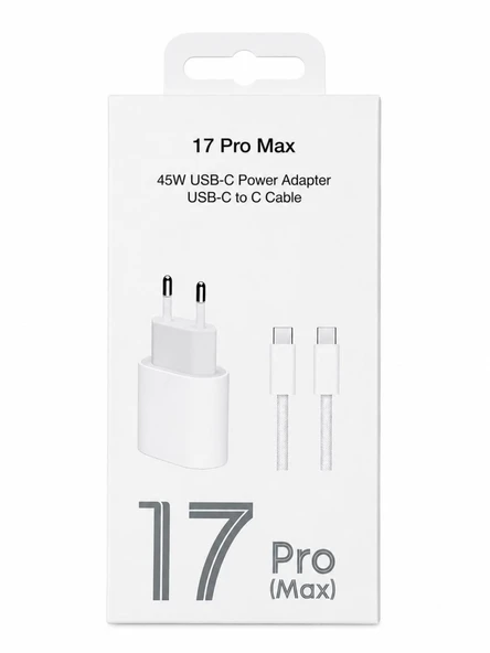 45W USB-C ADAPTÖR TYPE-C TO TYPE-C KABLO IPHONE 17 PRO MAX ŞARJ SETİ ürün görseli 1