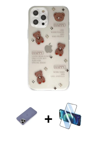 MARSİLYAN™- iPhone 12 Pro Kılıf Eksen Asil Prime - Siyah 3D Antistatik Seramik Nano Ekran Koruyucu + Metal Kamera Lens K ürün görseli 1