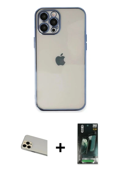 MARSİLYAN™- iPhone 12 Pro Kılıf Vadi Minimal - Şeffaf 360 Full Body Arka Koruyucu + Rainbow Kamera Lens Koruma Cam - GD ürün görseli 1