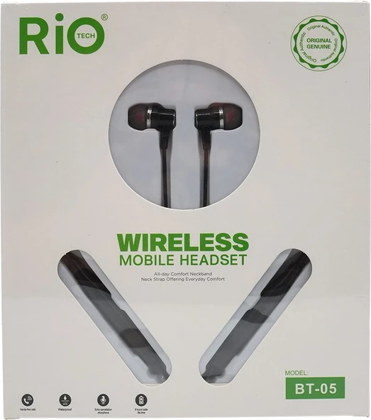 RİO BLUETOOTHLU BOYUN ÜSTÜ KULAK İÇİ MİKROFONLU ŞARJLI KABLOSUZ KULAKLIK ürün görseli 1