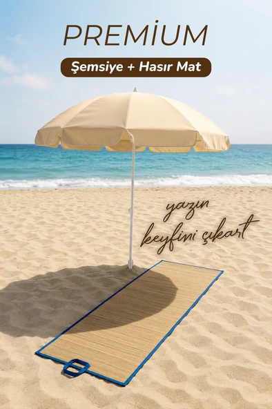 Krem 2 Metre 10 telli Plaj - Bahçe Şemsiyesi ve Hasır Mat ürün görseli 1