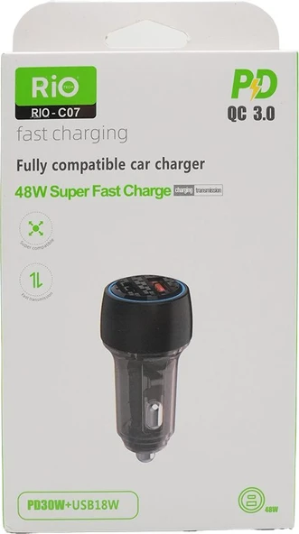 RİO 3.0 48W ARAÇ ŞARJMATİK USB-A VE TYPE-C ÇIKIŞLI ÇAKMAKLIK GİRİŞLİ ARAÇ ŞARJ ADAPTÖRÜ ürün görseli 1