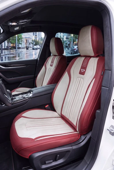 PANDA PREMIUM ROYAL SERİSİ KADİFE KUMAŞ OTO KOLTUK KILIFI - TAM SET-KEMİK - BORDO ürün görseli 1