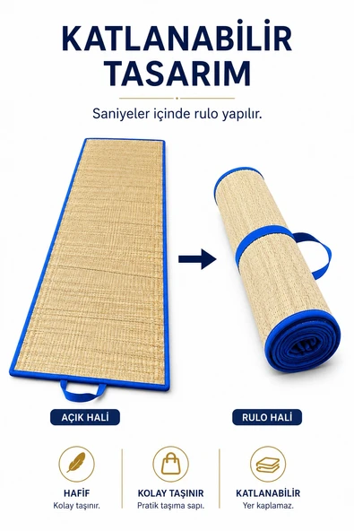 Hasır Mat 3'lü,Kamp Matı 60x180 cm - Resim 4
