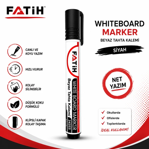 Fatih Beyaz Tahta Kalemi Siyah Whiteboard Marker Silinebilir Hızlı Kuruyan 1 Adet ürün görseli 1