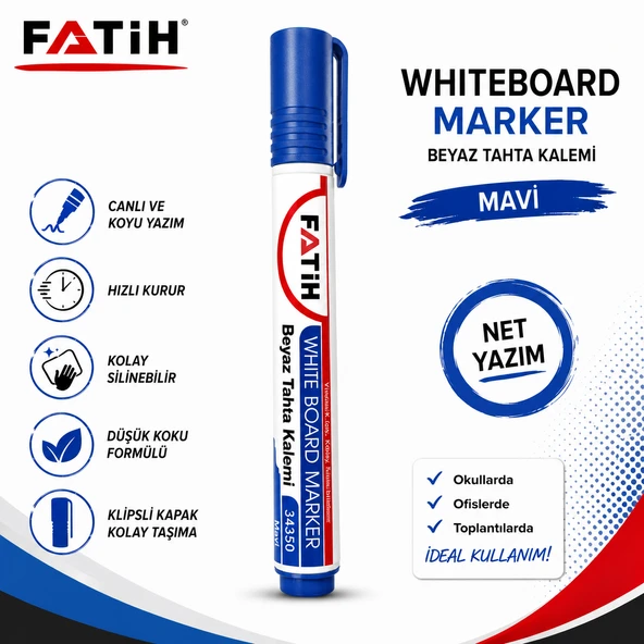 Fatih Beyaz Tahta Kalemi Mavi Whiteboard Marker Silinebilir Hızlı Kuruyan Düşük Kokulu Tahta Kalemi ürün görseli 1