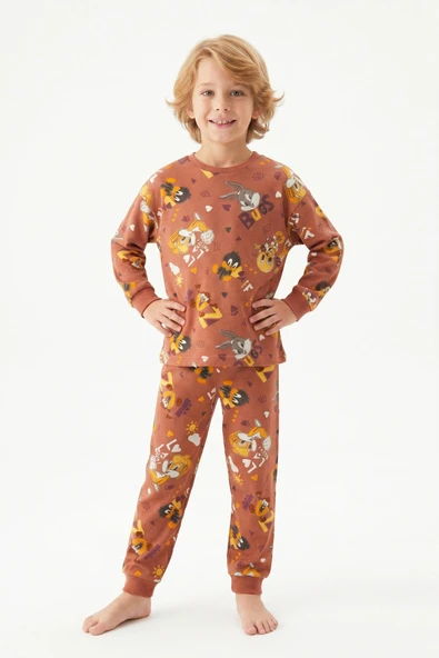 %100 Pamuk ve Görsel Baskılı Erkek Çocuk Pijama Takımı 3-8 Yaş 12746IS ürün görseli 1