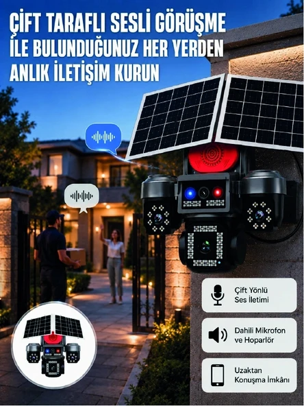 LED Projektörlü Sirenli Güneş Enerjili Akıllı Güvenlik Kamerası ürün görseli 1