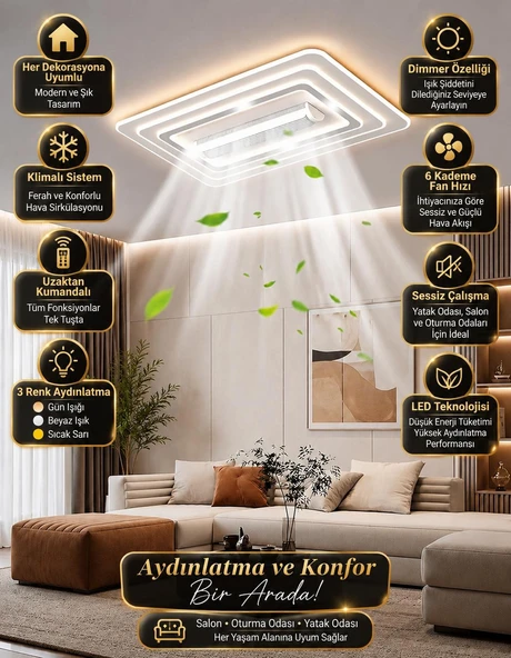 akıllı tavan ayarlanabilir klima modu ayarlanabilir renk ve dimmer özelliği beyaz panel ürün görseli 1