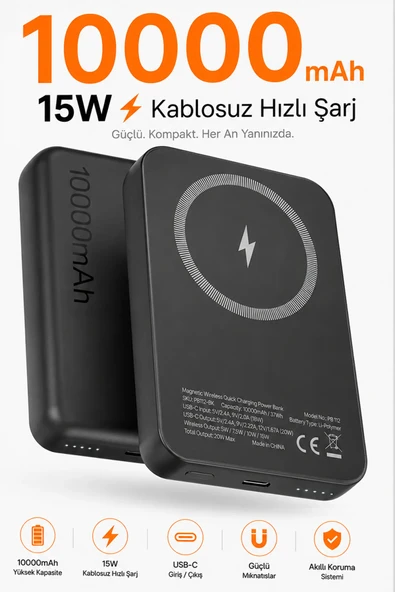 iPhone ile Uyumlu Magsafe Powerbank Kablosuz 15W Hızlı Şarj 20W USB-C Hızlı Şarj Qi ürün görseli 1