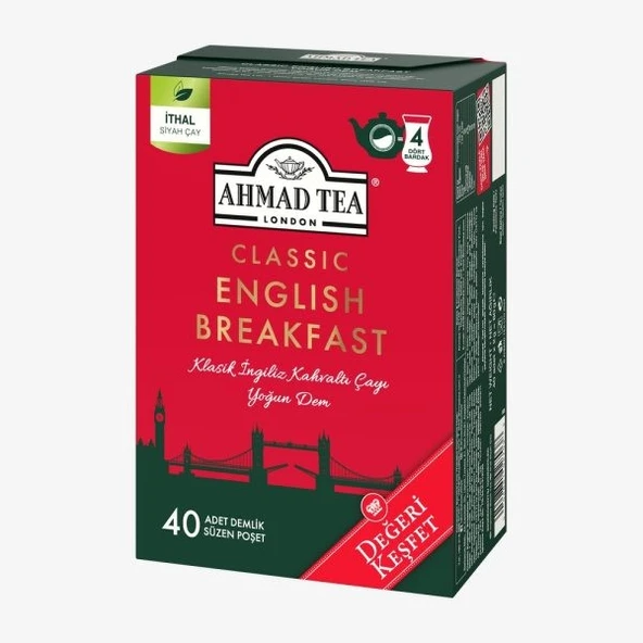AHMAD TEA 40'lı Klasik English Breakfast Demlik Poşet Çay 80 g ürün görseli 1