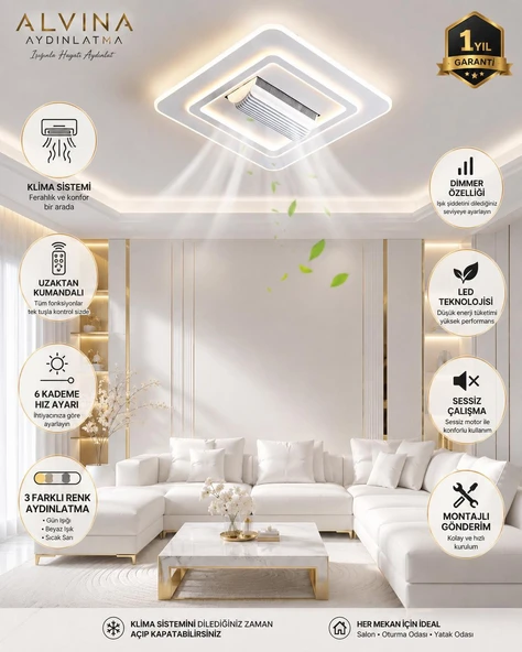 akıllı tavan ayarlanabilir klima modu ayarlanabilir renk ayarı ve dimmer özelliği beyaz panel ürün görseli 1