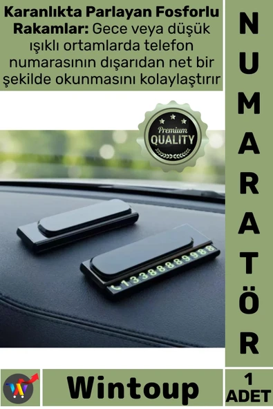 #Numaratör Şık Lüks Park Telefon Numarası Fosforlu Torpido Üstü Kayar Kapaklı Oto Araç İçi Numaratör ürün görseli 1