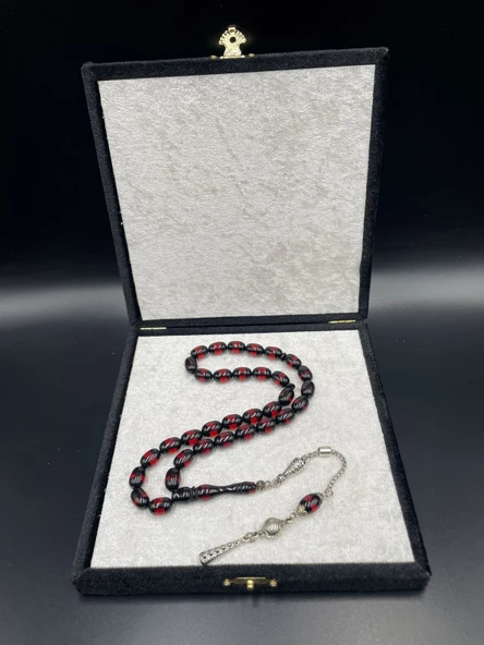 Onurlu Tesbihane Çift Renk Beyrut Tesbih Kırmızı 8x12 mm Kapsül Kesim Erkek Tesbihi ürün görseli 1