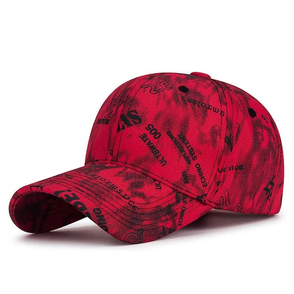 Valkyrie Unisex Kırmızı Grafiti Desenli Baseball Şapka Ayarlanabilir Streetwear Hip Hop Spor Şapka ürün görseli 1