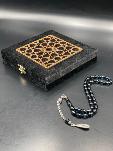 Onurlu Tesbihane Çift Renk Beyrut Tesbih Mavi 6,5x11 mm Kapsül Kesim Erkek Tesbihi ürün görseli 1