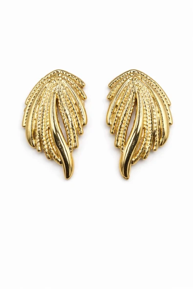 Monstera Gold Çivi Küpe - Resim 2