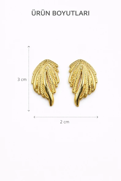 Monstera Gold Çivi Küpe - Resim 3