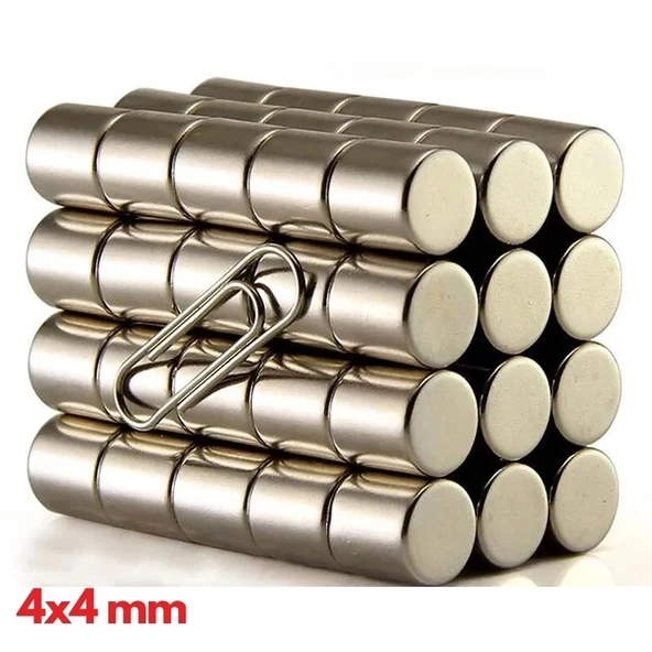 20 Adet 4x4 mm Yuvarlak Neodyum Mıknatıs N35 Güçlü Magnet Nikel Kaplama ürün görseli 1