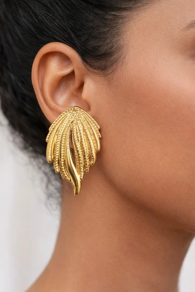 Monstera Gold Çivi Küpe ürün görseli 1