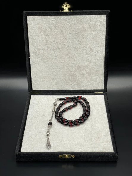 Onurlu Tesbihane Çift Renk Beyrut Tesbih Kırmızı 6,5x11 mm İnce Kesim Erkek Tesbihi ürün görseli 1
