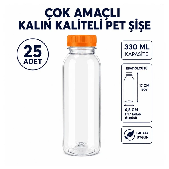 25 ADET Çok Amaçlı 330 ml Kapaklı Kaliteli Kalın Pet Şişe - Gıdaya Uygun ürün görseli 1