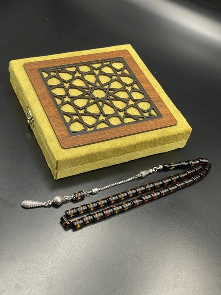 Onurlu Tesbihane Çift Renk Beyrut Tesbih Sarı Küt Kesim 7x11 mm Erkek Tesbihi ürün görseli 1