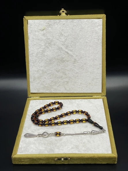 Onurlu Tesbihane Çift Renk Beyrut Tesbih Sarı 7x11 mm Kapsül Kesim Erkek Tesbihi ürün görseli 1