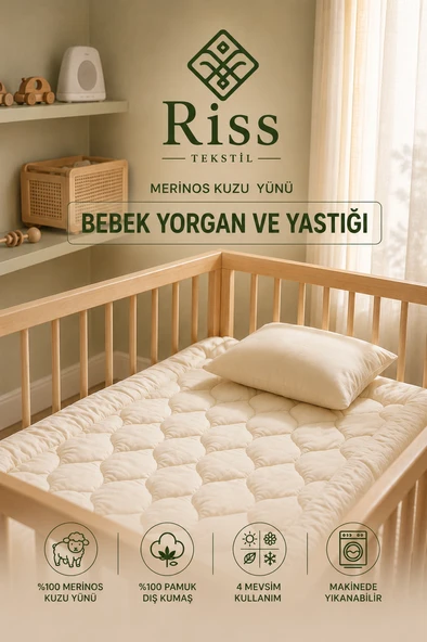 Riss Tekstil %100 Merinos Kuzu Yünü Bebek Yorgan ve Yastık Seti ürün görseli 1