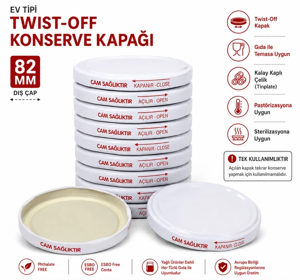 82 mm Konserve Kavanoz Kapağı Beyaz Yüksek Sızdırmazlık ürün görseli 1