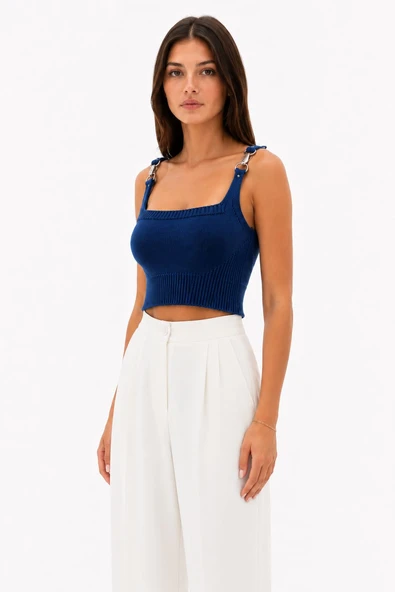 Mavi Aura Askılı Crop Bluz - Saks Mavisi ürün görseli 1