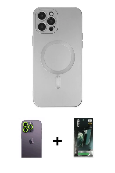 MARSİLYAN™- iPhone 12 Pro Max Kılıf Akış Minimal Özel Seri - Siyah 360 Mat Full Body Arka Koruyucu + Neon Fosforlu Kamer ürün görseli 1