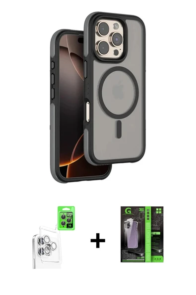 MARSİLYAN™- iPhone 16 Pro Kılıf Çekirdek Minimal Prime - Şeffaf 360 Full Body Arka Koruyucu + Raze Metal Kamera Lens - B ürün görseli 1