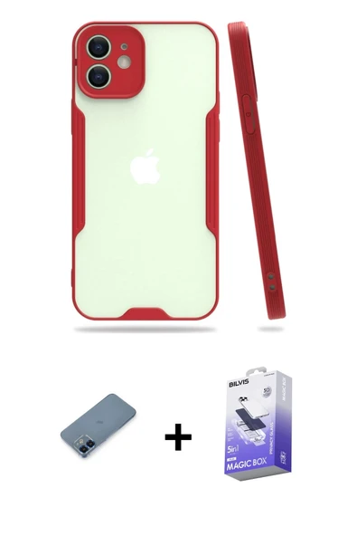 MARSİLYAN™- iPhone 12 Kılıf Atlas Asil Serisi - Siyah Bilvis 5in1 5D Magic Hayalet Cam Ekran Koruyucu + Metal Kamera Len ürün görseli 1