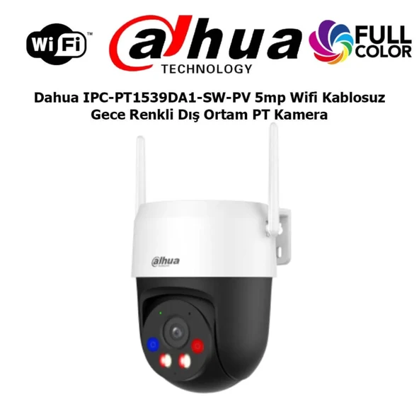 DAHUA IPC-PT1539DA1-SW-PV, 5Mpix, 4mm Lens H265, Dual Smart Light, IP66, Wifi, Dahili Mikrofon, PT Speed Dome IP Kamera ürün görseli 1
