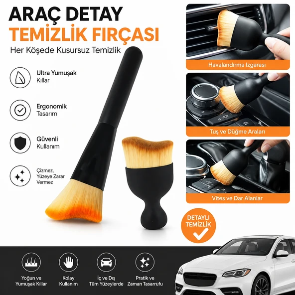 Araç Fırça Seti Araç Oto Araba Klima Havalandırma Detaylı Temizlik Fırçası Premium Yumuşak Tüylü Fırça 2'li Set ürün görseli 1