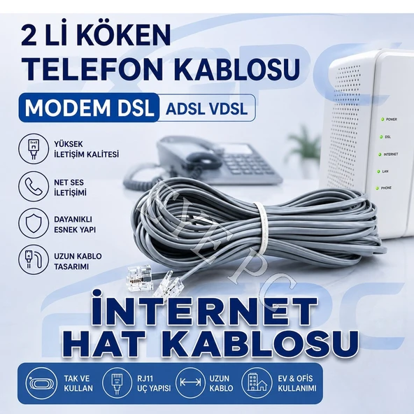30 Metre RJ11 Telefon ADSL VDSL Modem Bağlantı Kablosu Kesintisiz İnternet Net Ses Hat Uzatma 30 M ürün görseli 1