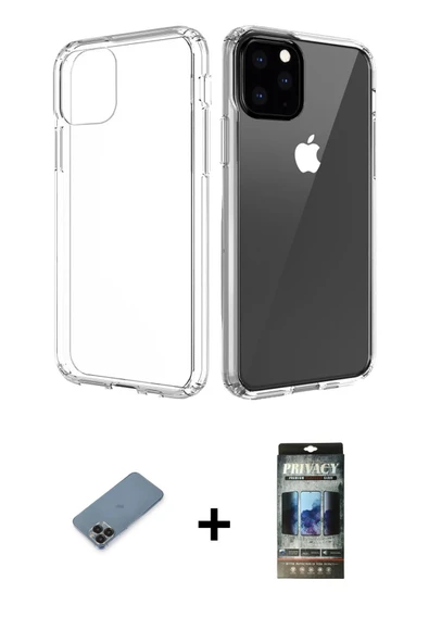 MARSİLYAN™- iPhone 11 Pro Max Kılıf Zirve Doku - Siyah 34D Hayalet Izgaralı Cam + Metal Kamera Lens Koruma Cam - SH ürün görseli 1