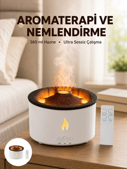 Alev Efektli Aromaterapi Difüzörü – 360 Ml Su Hazneli, Sessiz Ve Zaman Ayarlı Yeni Nesil ürün görseli 1