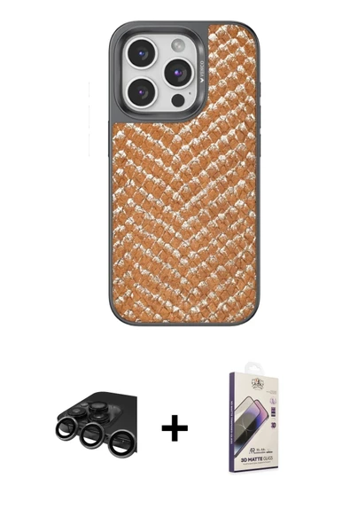 MARSİLYAN™- iPhone 15 Pro Kılıf Vadi Özel Seri - Siyah Bilvis 3D Mat Cam Ekran Koruyucu + Raze Metal Kamera Lens - TMGI ürün görseli 1