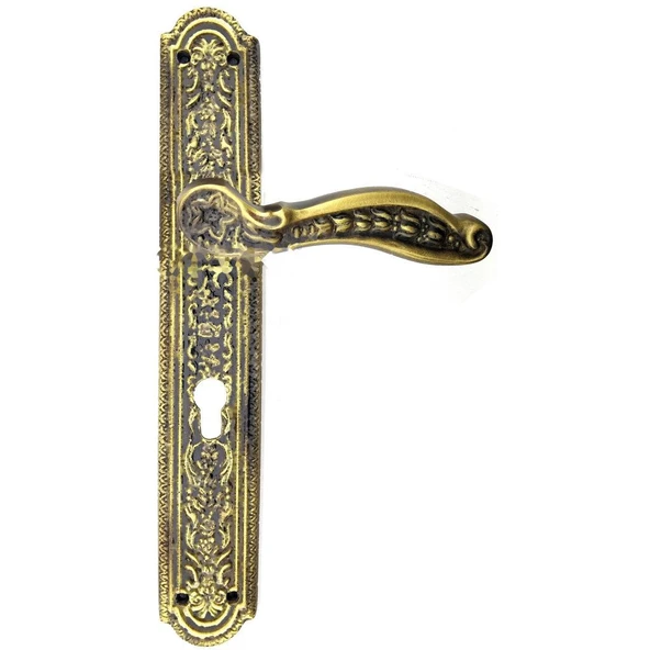 Antik Ulu Model Büyük Kapı Kolu Takımı, 354x57 mm, Yaylı - Pirinç, Antik, Tarihi, Osmanlı Stil Lale ve Desen İşlemeli Kapı Kol Takım ürün görseli 1