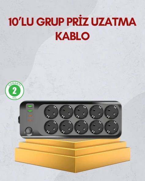 10 Prizli Uzatma Kablosu Termal Koruma Usb Type-c Hızlı Şarj 2500w ürün görseli 1