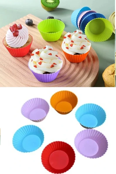 6 Adet Yıkanabilir Mini Tırtıklı Muffin Kalıbı- Ribanalı Kek-cupcake- Renkli Hamur Işi Kabı ürün görseli 1
