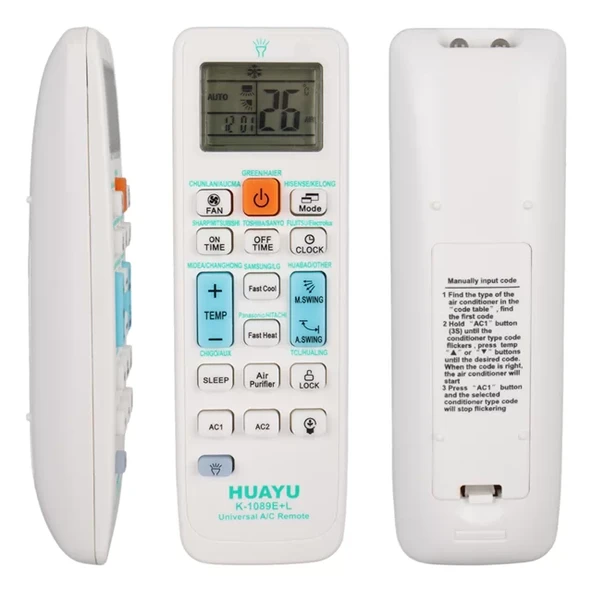 Huayu K-1089E+L Üniversal Akıllı Klima Kumandası Led Işıklı Geniş Uyumluluk ürün görseli 1