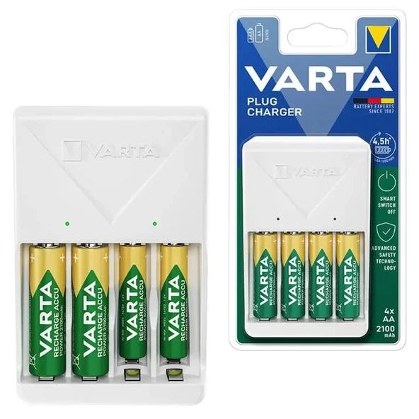 Plug Aa/Aaa Kalem Pil Aleti - 4 Adet 2100Mah Aa Hr6 Nı-Mh Edilebilir Pil Hediyeli ürün görseli 1
