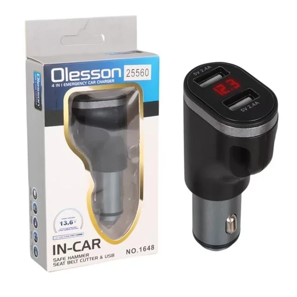 Olesson 1648 12-24V Çift Usb Girişli 5V-2.4A Dijital Voltaj Ekranlı Araç Çakmaklık Aleti ürün görseli 1