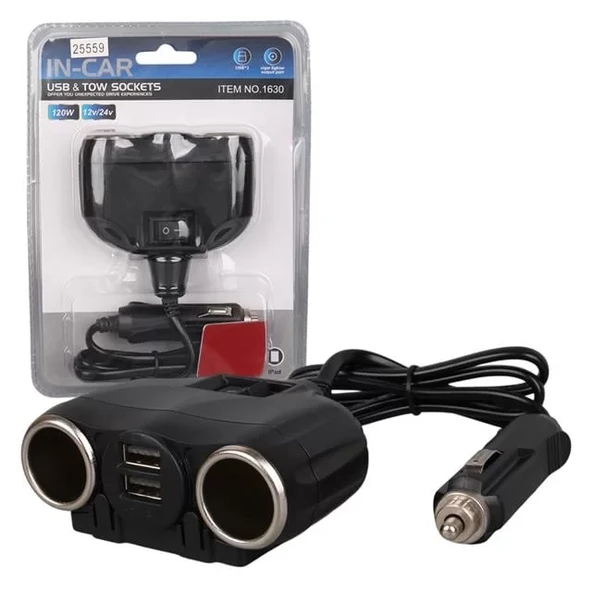 Olesson 1630 12-24V Çift Usb Girişli 120W 80Cm Kablolu 2'Lı Araç Çakmak Çoklayıcı ürün görseli 1