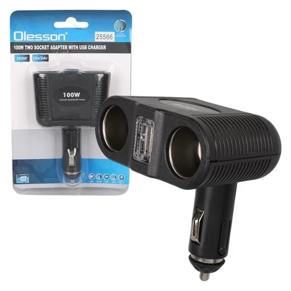 Olesson 1646 12-24V Tek Usb Girişli 100W Çiftli Araç Çakmak Çoklayıcı ürün görseli 1