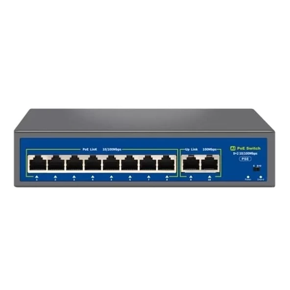 Novacom Nvc-Hıf0820Fbl-C 8+2 Port 120W 10/100Mbps Poe Switch (250M Extend Modlu) ürün görseli 1